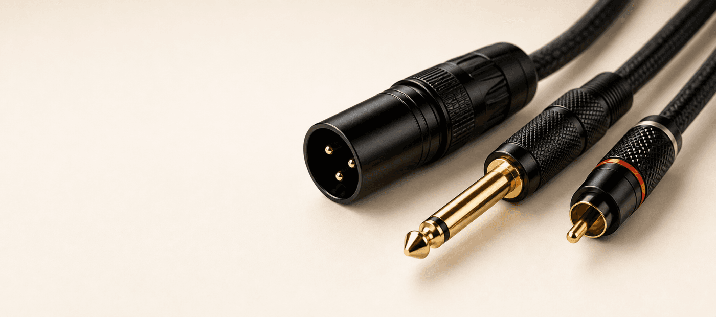 Professional XLR, quarter-inch, and RCA audio connectors