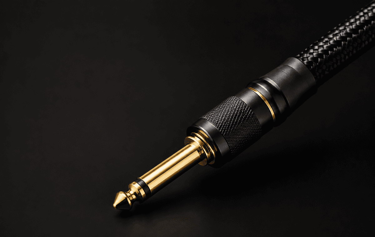 Premium quarter-inch connector attached to a braided cable